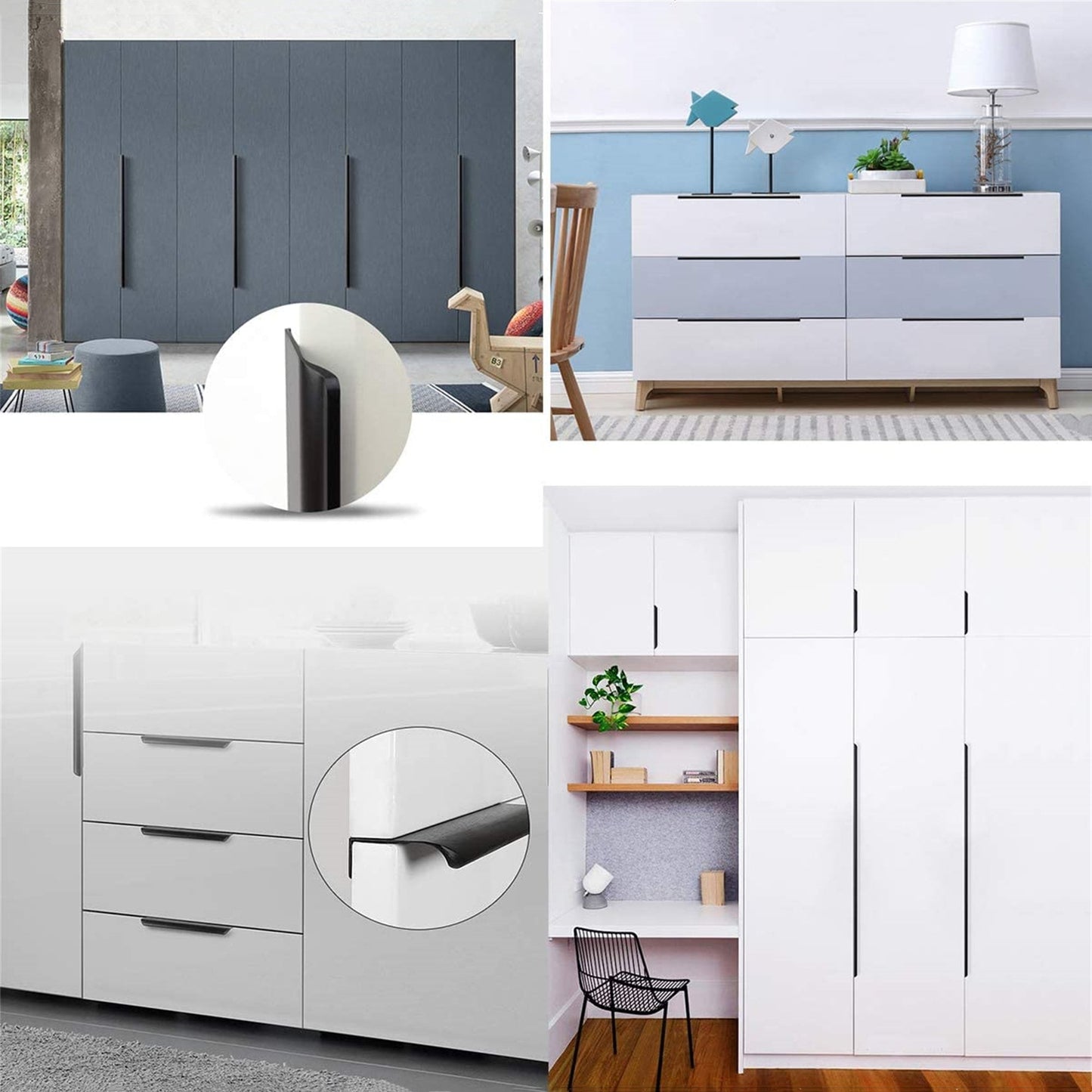 Modern Finger Edge Pulls Tab Pulls，Aluminum Alloy Hidden Pulls Kitchen Cupboard Furniture Hardware - (Black，CC: 128mm)