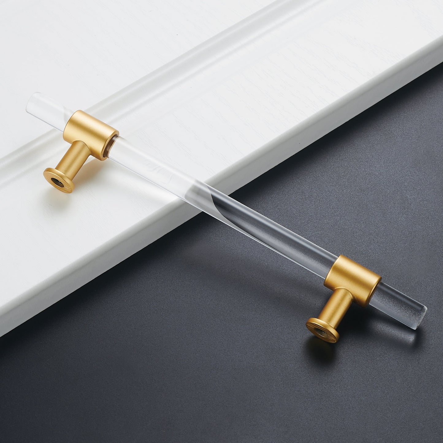 1 Pack 2.5"(64mm) Brushed Brass Cabinet Pulls Arcylic Drawer Pulls(64mm, Hole Center)