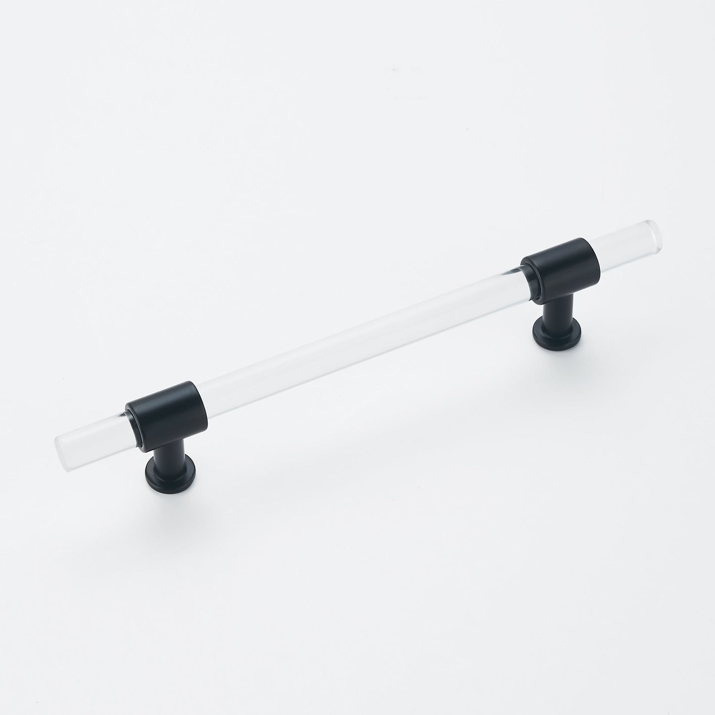 1 Pack 5 inch Hole Centers Cabinet Pulls, Clear Acrylic Drawer Handles, Black Finish with Zinc Alloy Base(128mm Hole Center)