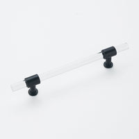1 Pack 5 inch Hole Centers Cabinet Pulls, Clear Acrylic Drawer Handles, Black Finish with Zinc Alloy Base(128mm Hole Center)