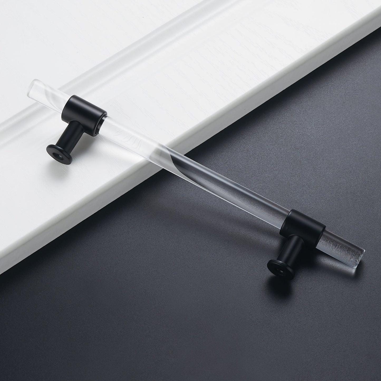 1 Pack 5 inch Hole Centers Cabinet Pulls, Clear Acrylic Drawer Handles, Black Finish with Zinc Alloy Base(128mm Hole Center)