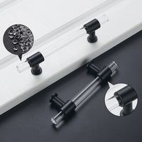 1 Pack 5 inch Hole Centers Cabinet Pulls, Clear Acrylic Drawer Handles, Black Finish with Zinc Alloy Base(128mm Hole Center)