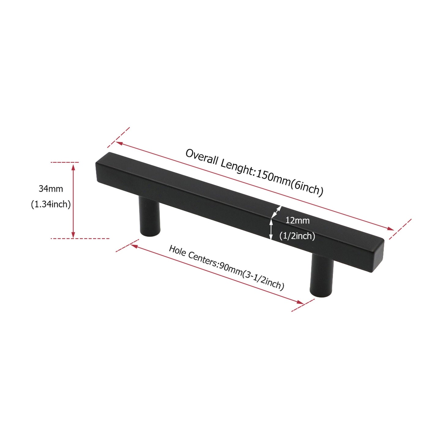 Black Kitchen Cabinet Handles Square Cabinet Drawer Pulls - Stainless Steel Cabinet Handles - Hole Centers(3.5"，3.7.5"，4")