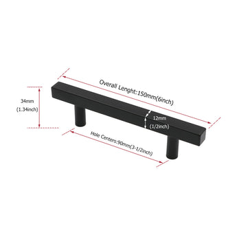 Black Kitchen Cabinet Handles Square Cabinet Drawer Pulls - Stainless Steel Cabinet Handles - Hole Centers(3.5
