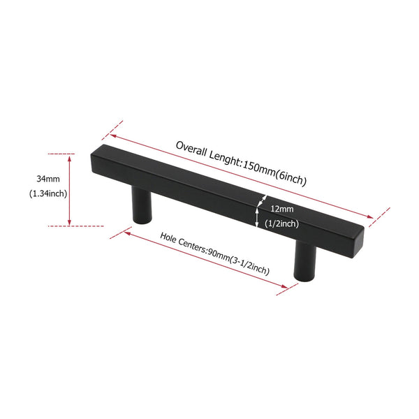 Black Kitchen Cabinet Handles Square Cabinet Drawer Pulls - Stainless Steel Cabinet Handles - Hole Centers(3.5"，3.7.5"，4")