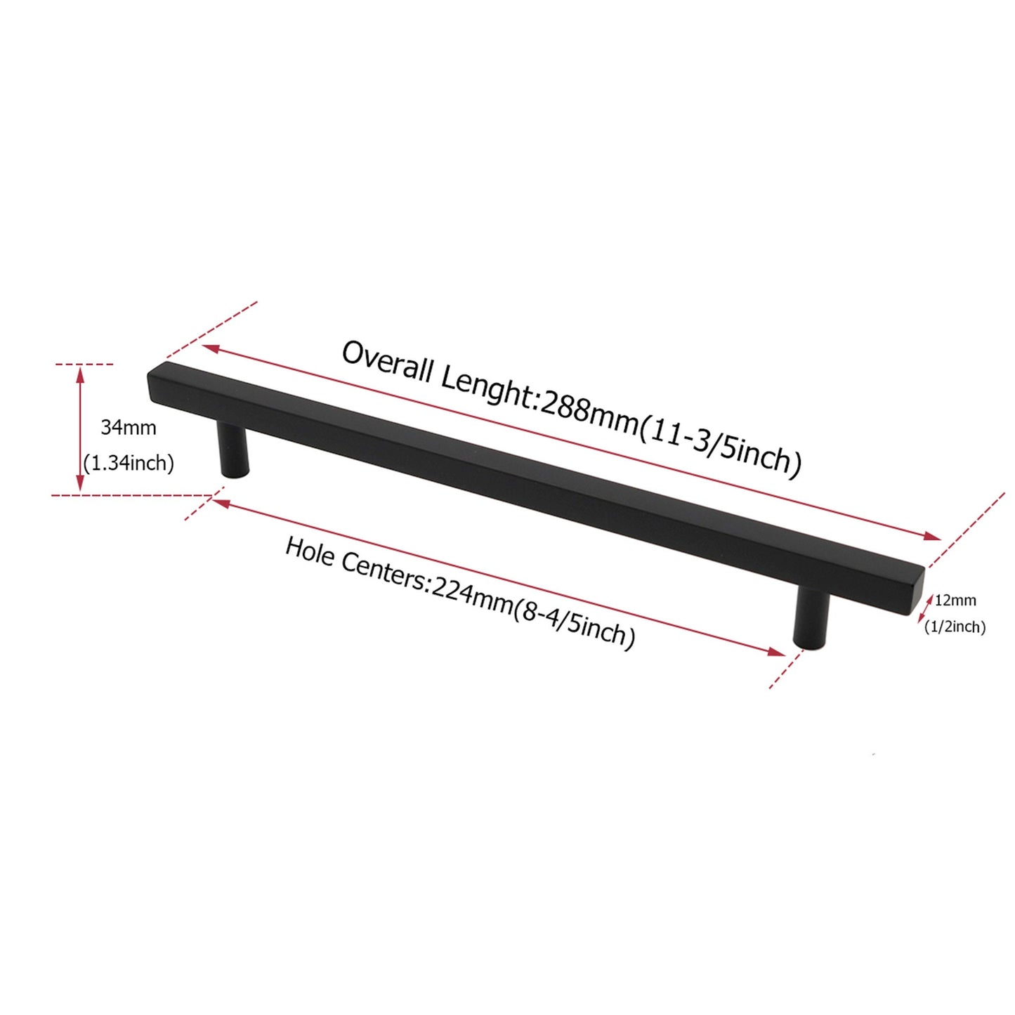 Matte Black Cabinet Pulls Kitchen Cabinet Handles - Large Size Handles - Hole Centers(7.5"，8"，8.8"，10")