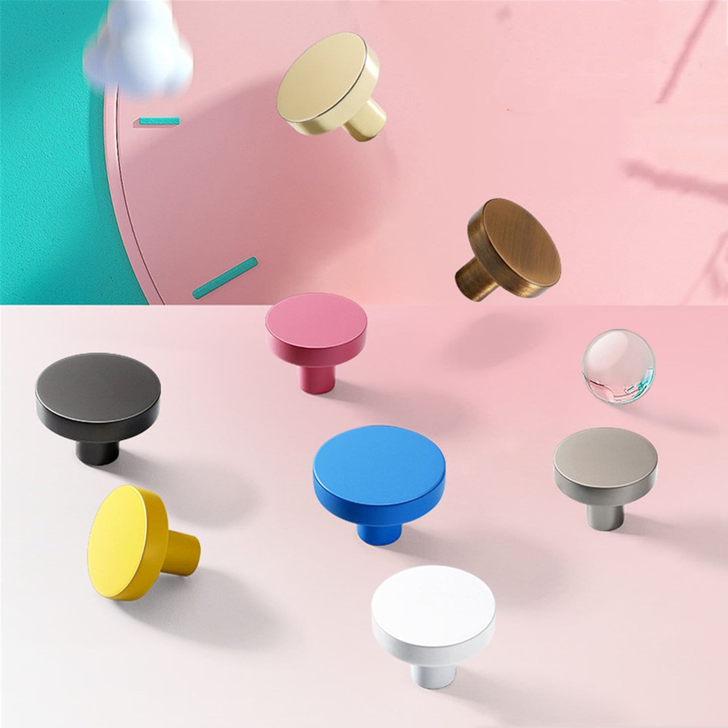 Aluminum Alloy Cabinet Knobs - Color Macaron Pattern - 1.18 Inch Round Drawer Pulls - Single Hole Knobs for Drawer Dressers Cabinet Cupboard