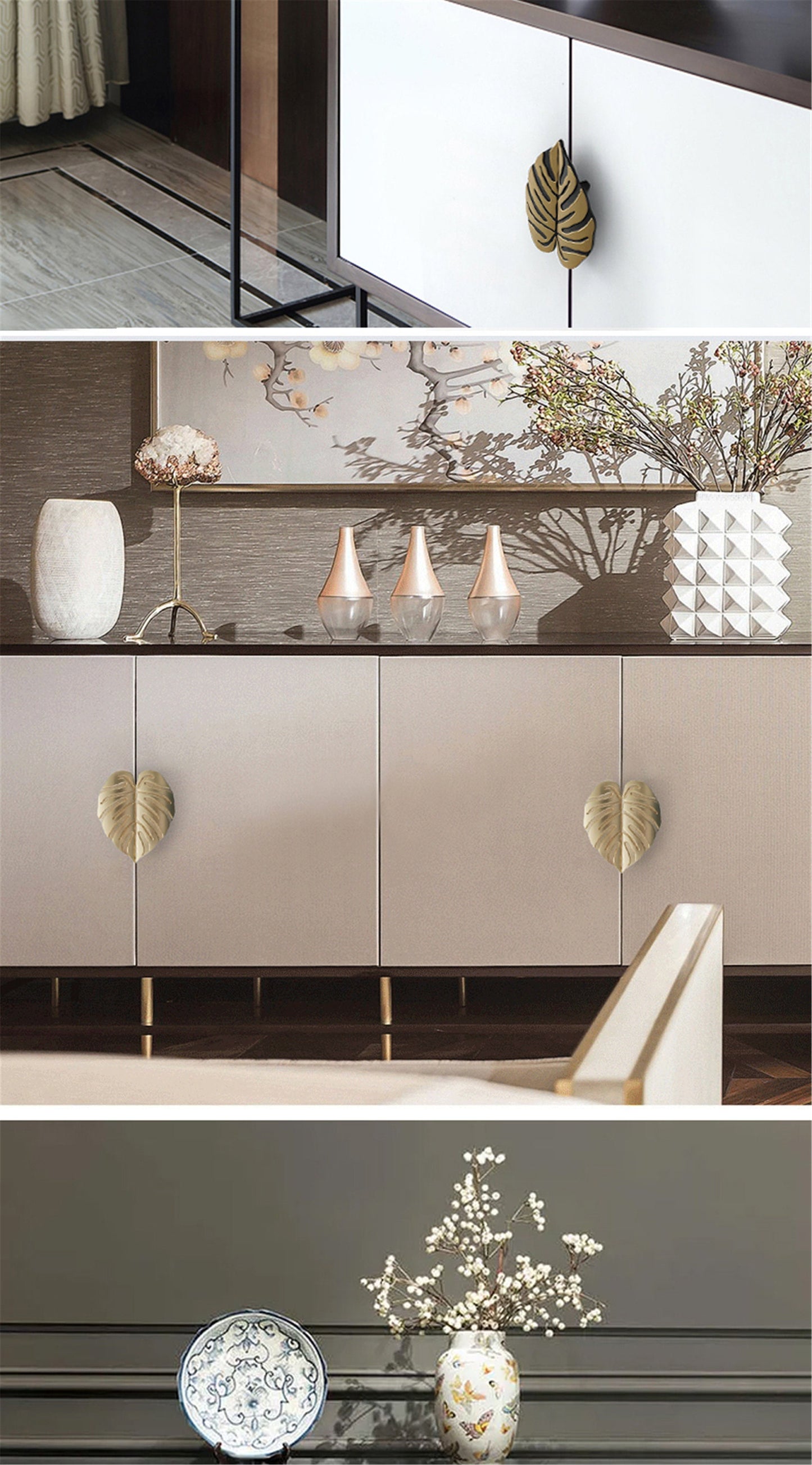Creative Leaf Shape Handle Knob with Mounting Screws for Kitchen Cupboard Cabinet Wardrobe Drawer Door (Gold, 64mm)