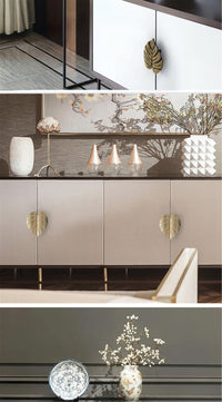 Creative Leaf Shape Handle Knob with Mounting Screws for Kitchen Cupboard Cabinet Wardrobe Drawer Door (Gold, 64mm)