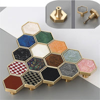 Brushed Brass Decorative Cabinet Hexagon Knobs，1.18"(30mm) Hexagon Solid Cabinet Knobs for Home，Kitchen，Bathroom，Office and More