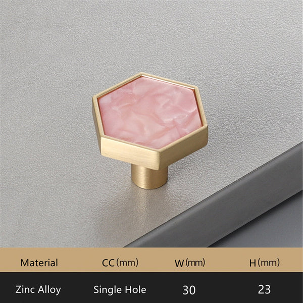Brushed Brass Decorative Cabinet Hexagon Knobs，1.18"(30mm) Hexagon Solid Cabinet Knobs for Home，Kitchen，Bathroom，Office and More