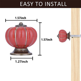 Pumpkin Ceramic Cabinet Knobs, Classy Vintage Decorative Knobs for Kitchen, Cabinets, Cupboard, Dresser Drawers (Red)