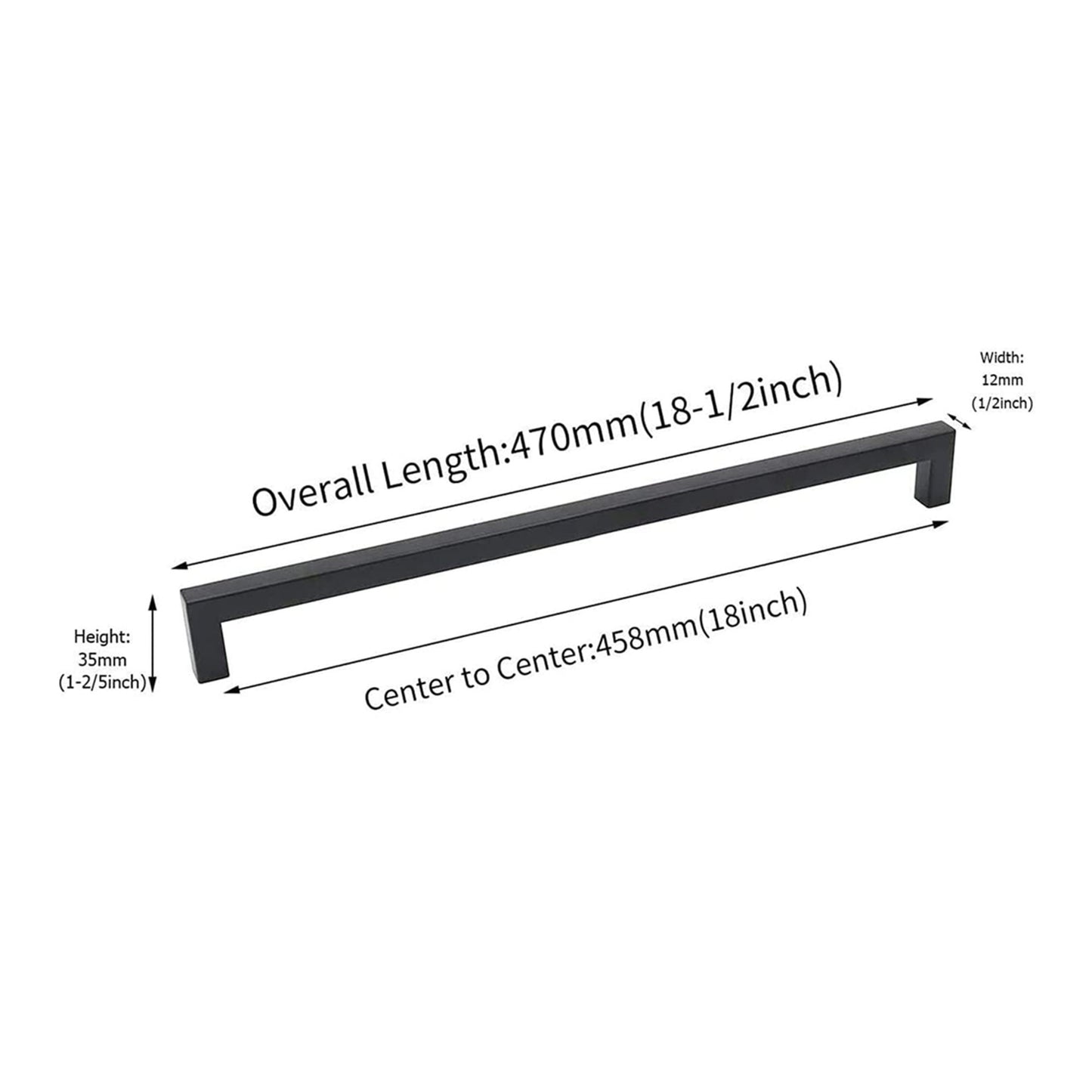 18 inch(Center To Center) Modern Square Cabinet Pulls(458mm，Matte Black)