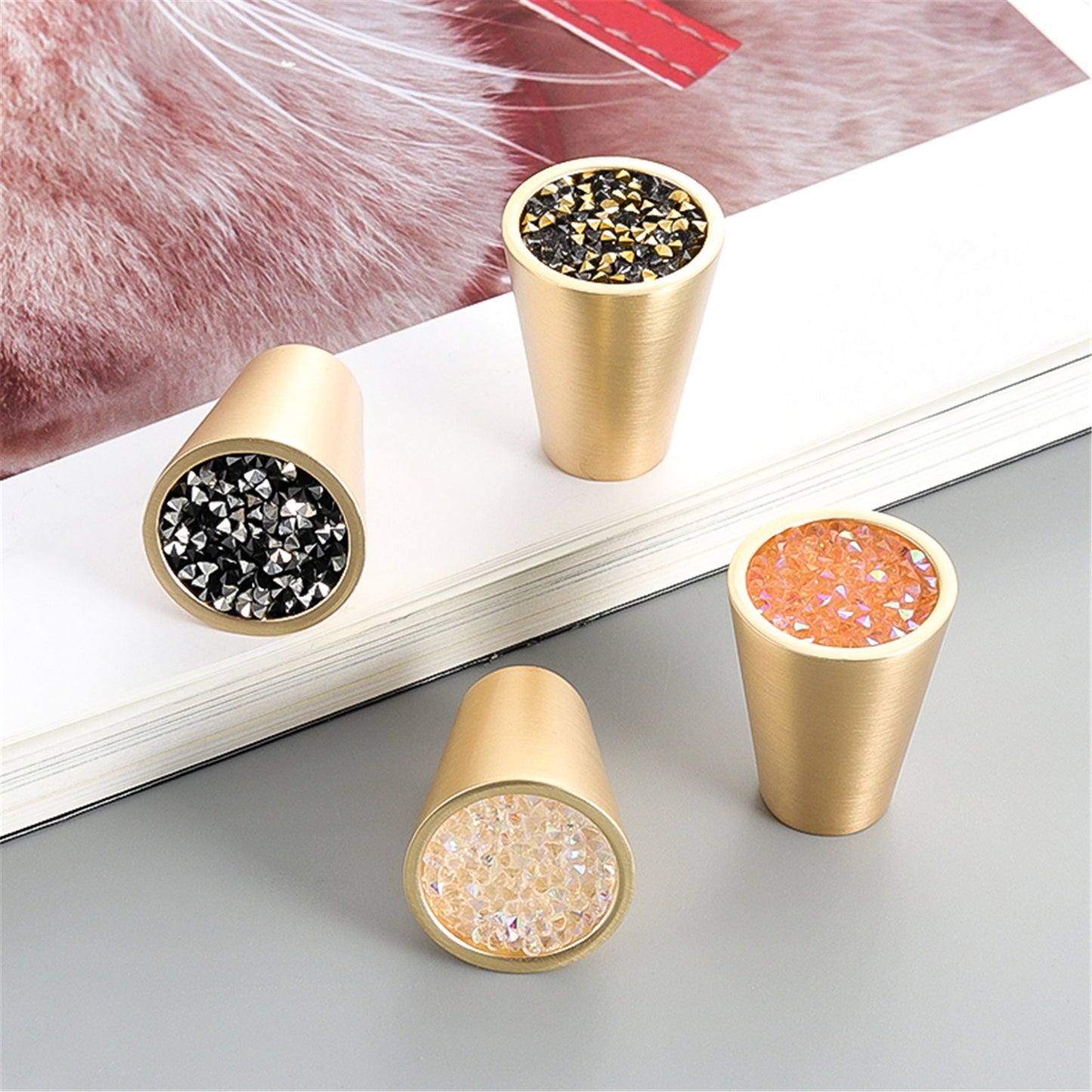 Gold Brass Cabinet Knobs，0.94 inch Diameter，Brushed Dresser Drawer Knobs Pull Handle for Kitchen Bathroom Cabinets (Cone)