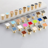 Four Leaf Clover Shape T Knobs，Decorative Zinc Alloy Round Cabinet Knobs，1.25"(32mm) Brass Door Knobs for Modern Home Décor