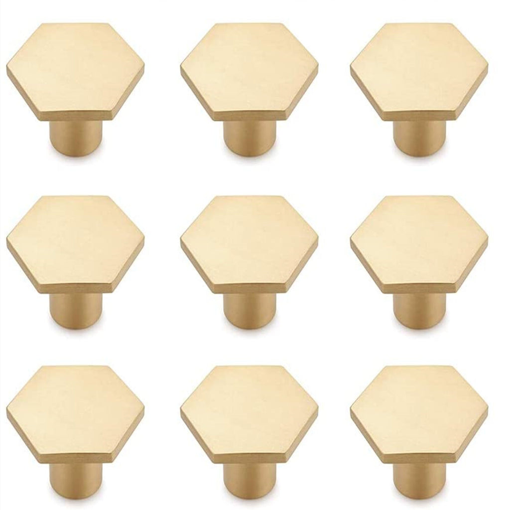 Solid Brass Gold Knobs - 1.33" Diameter (34mm), Brass - Hexagon Dresse Fitviso Solid Brass Gold Knobs - 1.33" Diameter (34mm), Brass - Hexagon Dresse Fitviso
