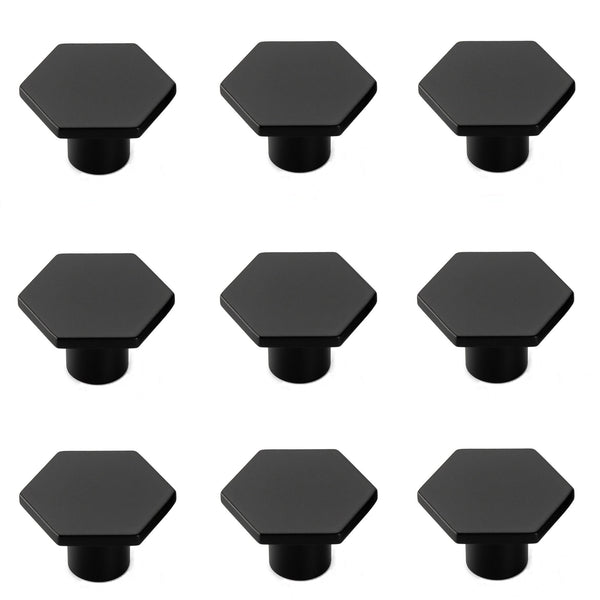 Solid Black Drawer Knobs - 1.33" Diameter (34mm), Matt Black - Hexagon Dresser Knobs for Lving Room，Bedrooms，DIY Lovers，Gifts