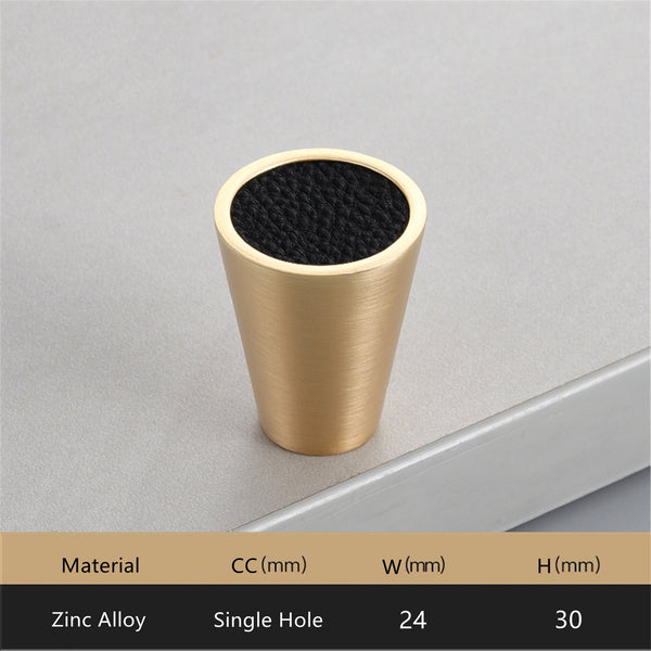 Gold Brass Cabinet Knobs,Leather Drawer Pulls,Leather Dresser Knobs, Handmade Leather Handles for Cabinet, Doors and Drawers (Cone)