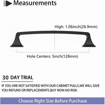 5 Inch(128mm) Kitchen Cabinet Pulls, Matte Black Aluminum Alloy Cabinet Handles For Bathroom Cupboard Drawer Handles Dresser Pulls