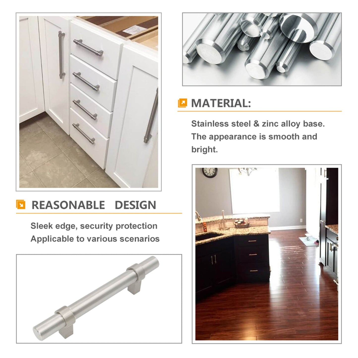 3"(76mm) Hole Center Cabinet Handles Pulls for Kitchen Stainless Steel Brushed Nickel Drawer Pulls ( 5" Length ）