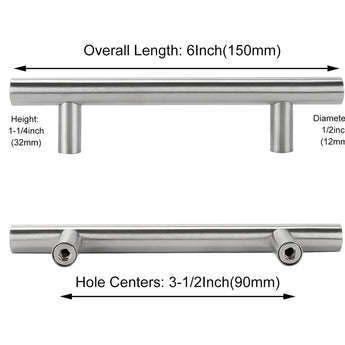 3-1/2 Inch Brushed Nickel Cabinet Pulls Modern Cabinet Handles(90mm, Hole Centers)