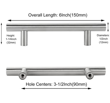 3-1/2 Inch Brushed Nickel Cabinet Pulls Modern Cabinet Handles(90mm, Hole Centers)