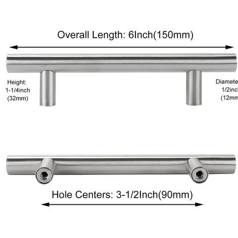3-1/2 Inch Brushed Nickel Cabinet Pulls Modern Cabinet Handles(90mm, Hole Centers)