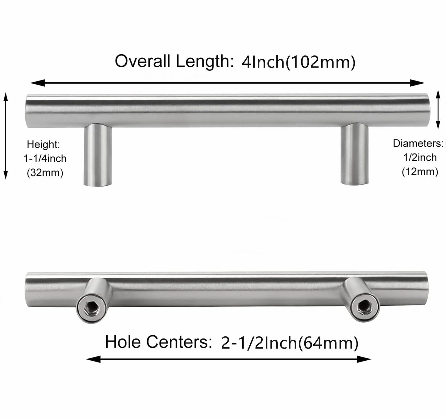 2-1/2 Inch Cabinet Handles Brushed Nickel Cabinet Pulls(64mm, Hole Centers)