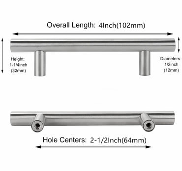 2-1/2 Inch Cabinet Handles Brushed Nickel Cabinet Pulls(64mm, Hole Centers)