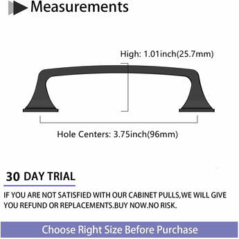 3.75 Inch Matte Black Cabinet Handles for Bathroom, Wardrobe, Bedroom