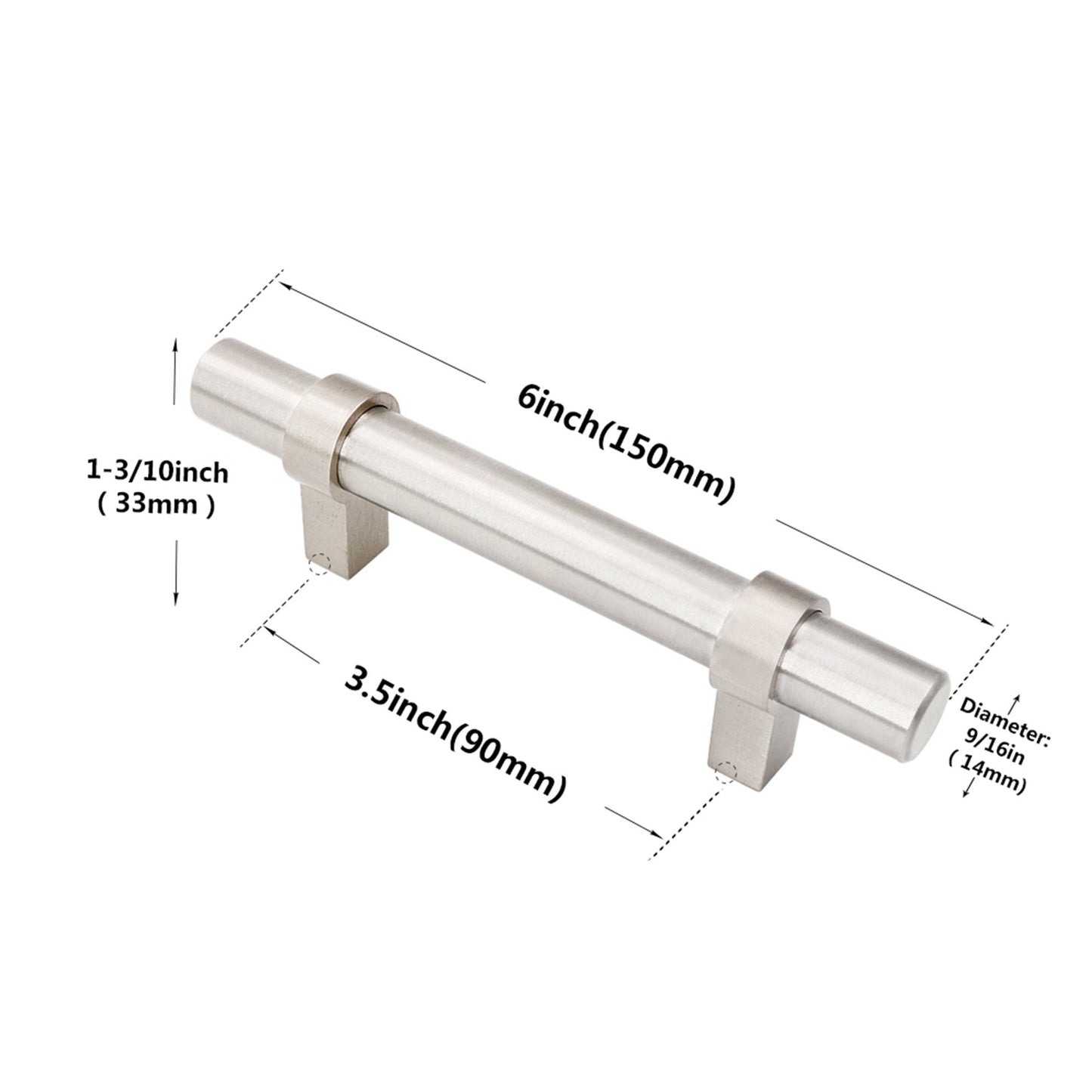 3-1/2"(90mm) Hole Center Cabinet Handles Pulls for Kitchen Stainless Steel Brushed Nickel Drawer Pulls ( 6" Length ）