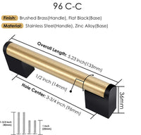 Brushed Brass Square Cabinet Handle Stainless Steel Drawer Pulls，Gold Kitchen Cabinet Pulls with Black Base for Kitchen Bath Bedroom