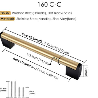 Brushed Brass Cabinet Handles，Stainless Steel Round Black Square Zinc Pulls for Dresser Drawers Bathroom Cabinet Hardware